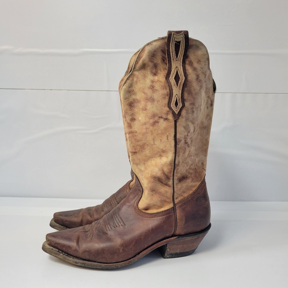 Boulet Mens Western Cowboy Boots Distressed Brown Pointed Toe Boots Size 8
